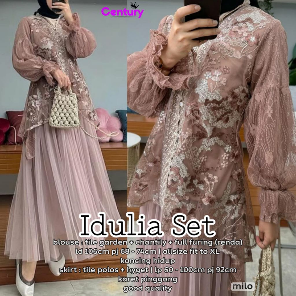 IDULIA ELVIA SET ROK ORI BY CENTURY MUDRA // BAJU BLOUSE BROKAT MOTIF SETELAN ROK TUTU MIX TILE WANI