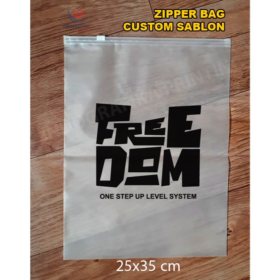 Zipper Bag Custom  Sablon 1 warna Plastic Doff  Packaging Baju Clothing ukuran 25x35 cm