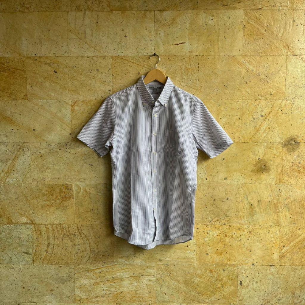 (Second) Short Sleeve Shirt Stripe White/Blue Uniqlo size L