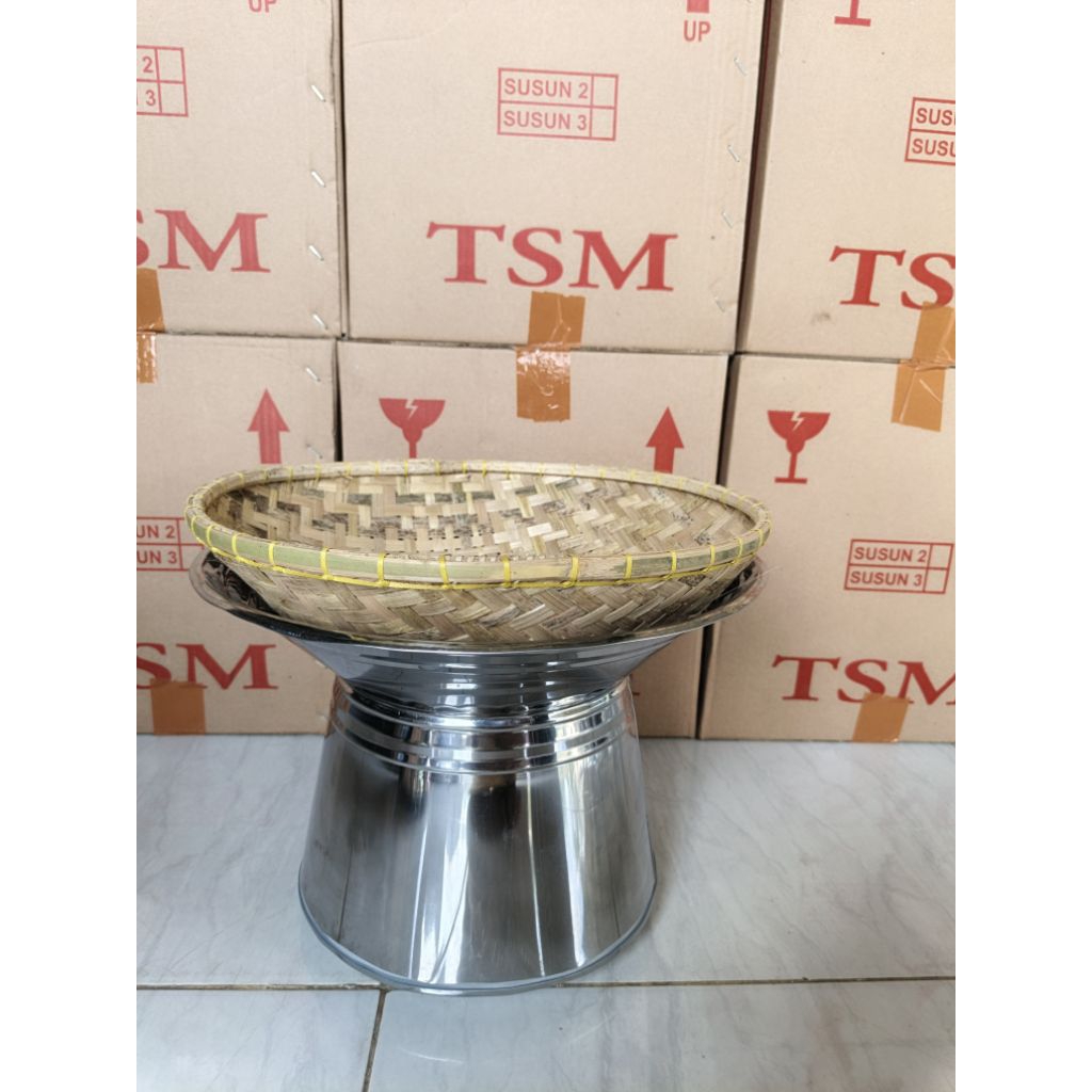 DANDANG KUKUS / Seeng Pendek Stainless Tebal + Kukusan Bambu