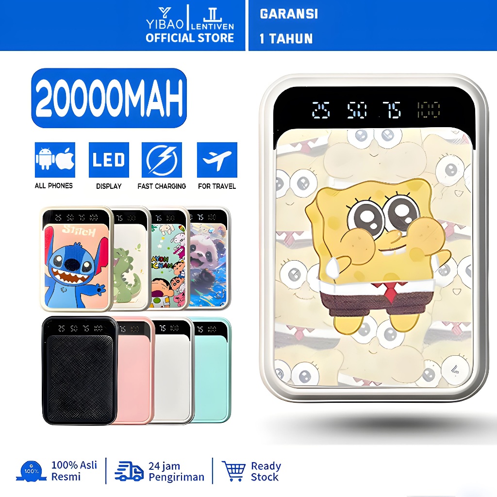 YIBAO LENTIVEN Powerbank 20000 mAh Mini Size Portabel Fast Charging H24