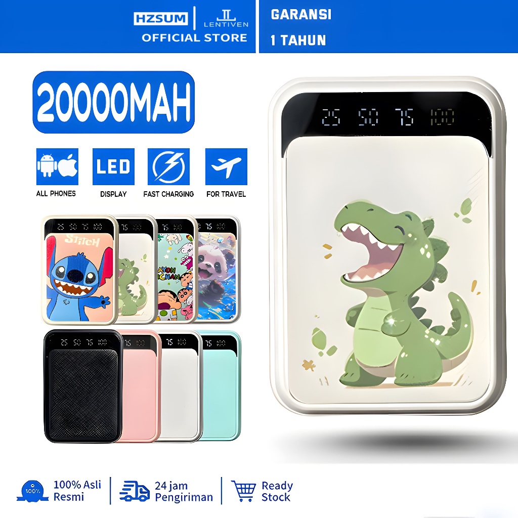 HZSUM LENTIVEN PowerBank 20000mAh Cute Mini Kartun Fast Charging