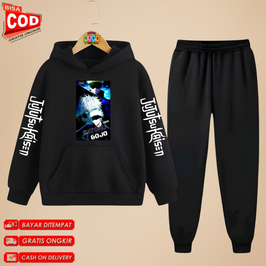 Setelan Baju Sweater Anak Laki Laki Dan Perempuan Gojo Satoru Usia 3-11 Tahun