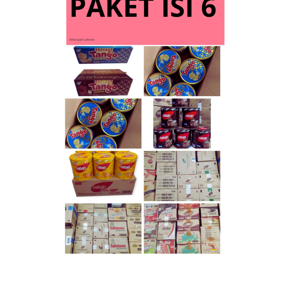 ( Paket Isi 6) Aneka Macam Biskuit Kaleng Tango/Nextar/Nabati/Gizi Dan Lain Lain (Kartonan)