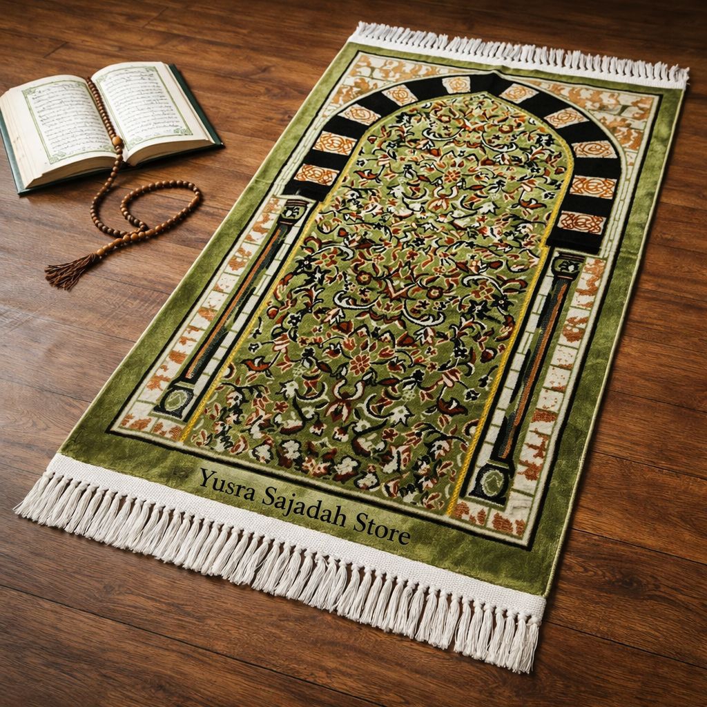 Sajadah Sholat Karpet Premium Motif Raudhah Bahan Bludru Halus  Ketebalan 5mm Ukuran Dewasa 110X70Cm