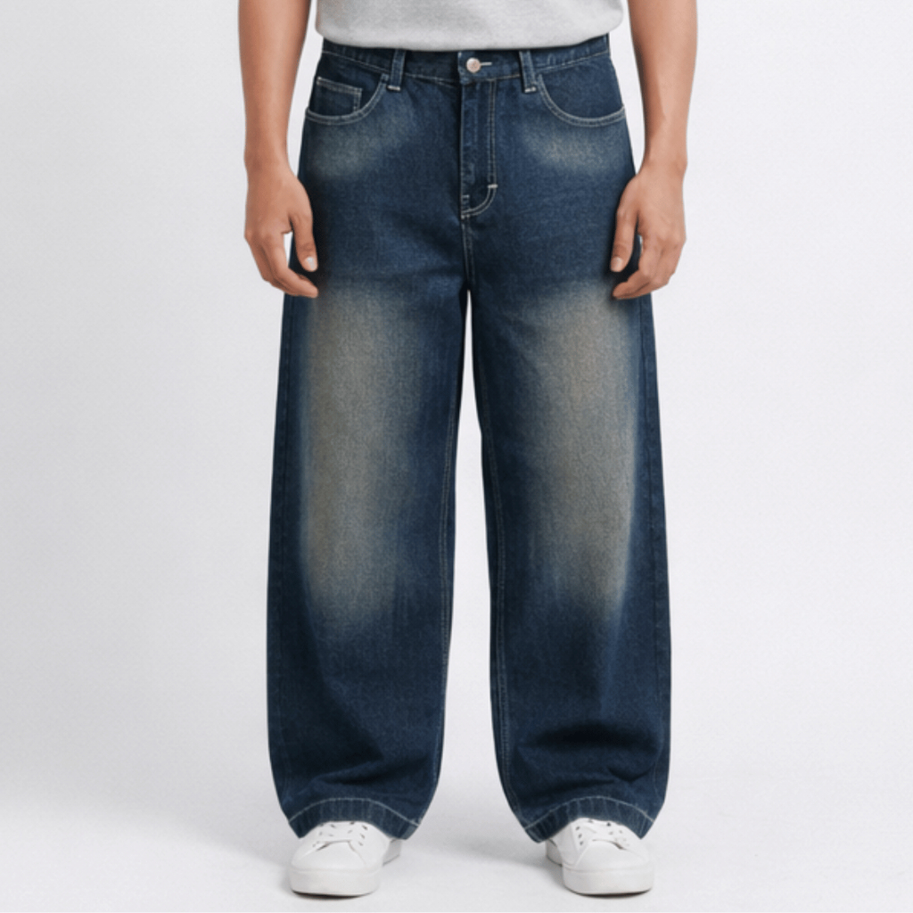 Celana Jeans pria Basic Loose Denim Baggy Pants Wide Leg Gombrong Jeans panjang pria