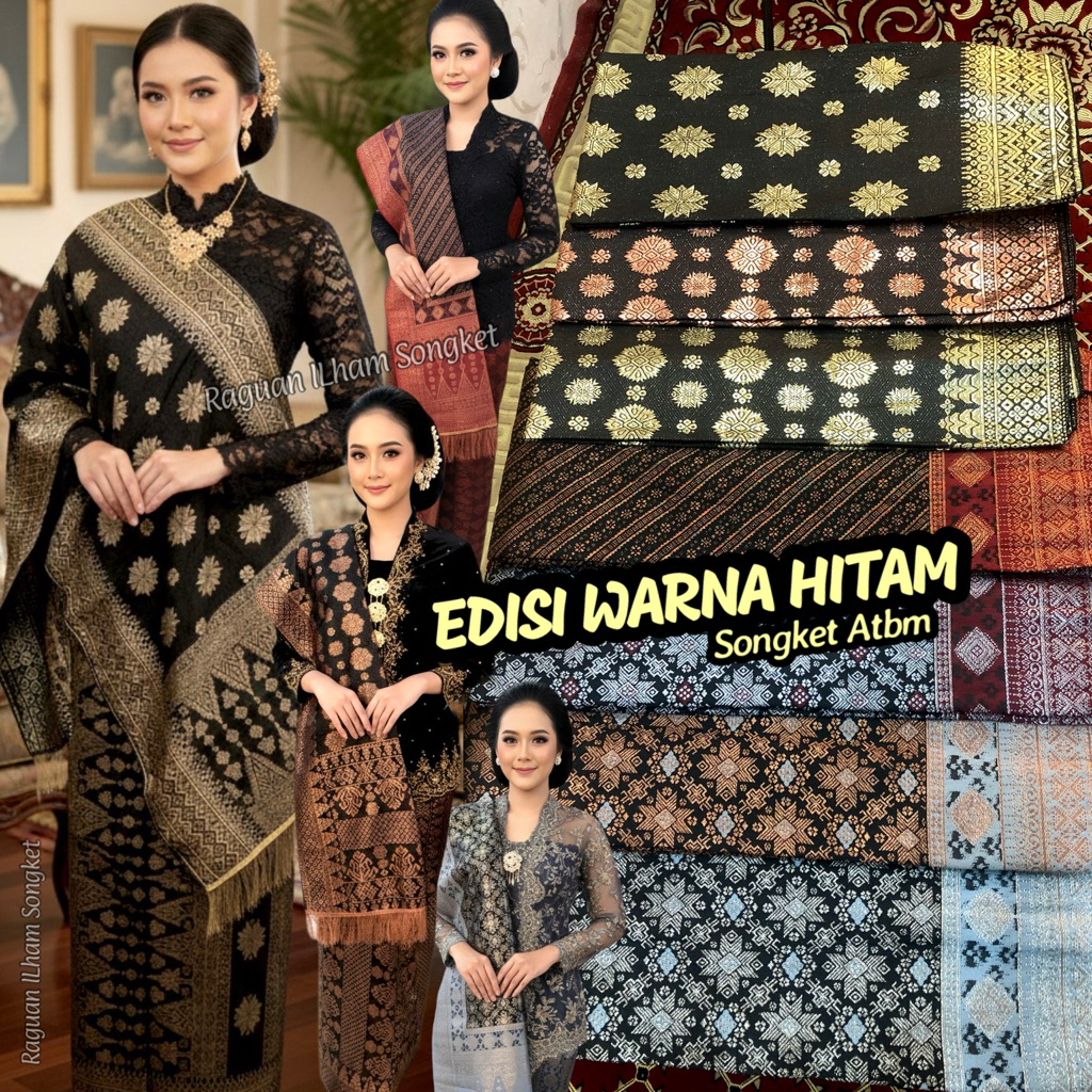 Songket Palembang Atbm Nuansa Hitam/ songket Tenun Mesin palembang /Songket pengantin / Raguan ilham