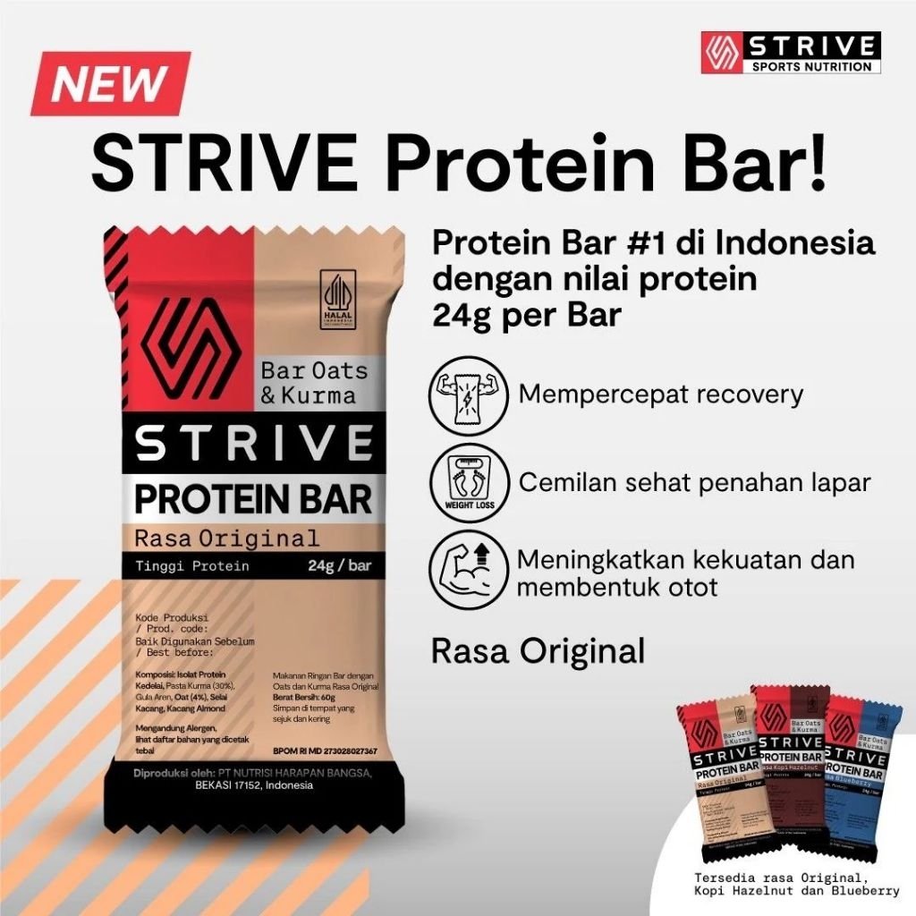 Grilshop7 Strive Protein Bar 1 Box Protein Bar 24Gr Protein/Bar Isi 5 Sachet