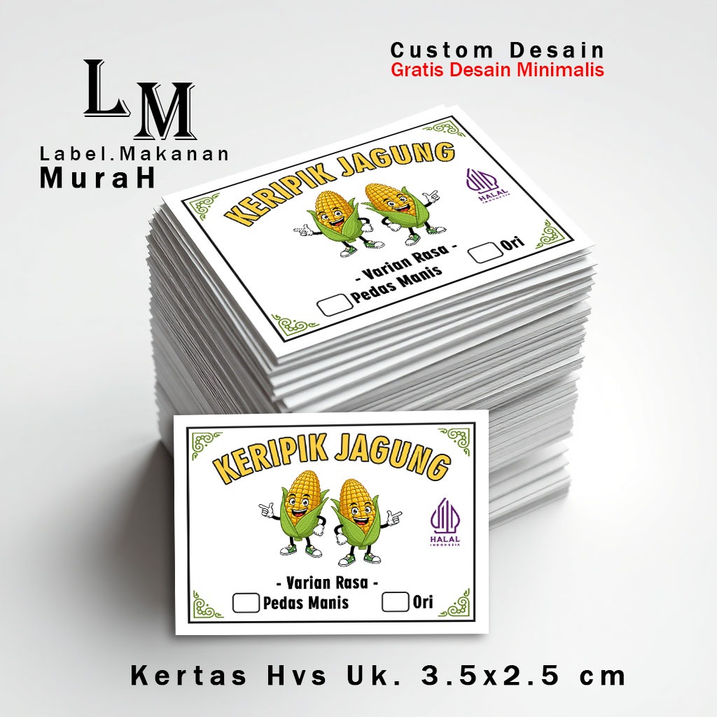 100 LEMBAR 3.5 X 2.5 CM HVS LABEL MAKANAN RINGAN USAHA CEMILAN KERIPIK JAGUNG