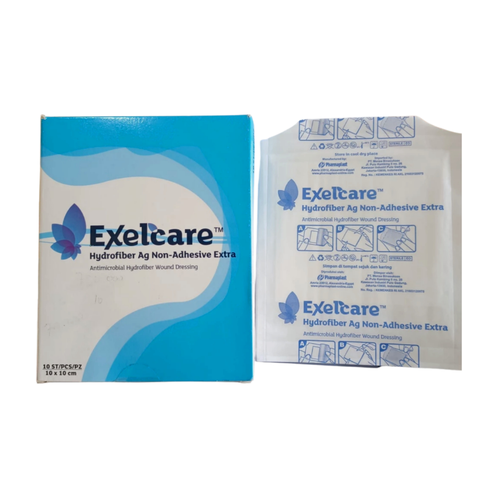 Exelcare Hydrofiber AG Non Adhesive Extra Anti Infeksi 10 x 10 cm Per Box isi 10 pcs