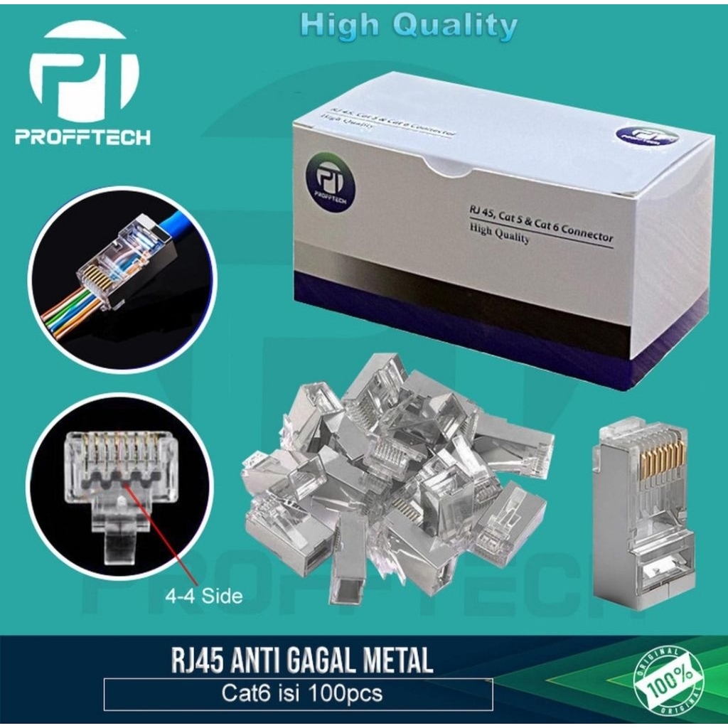 Conector RJ45 Cat6 Besi Metal Shield Anti Gagal
