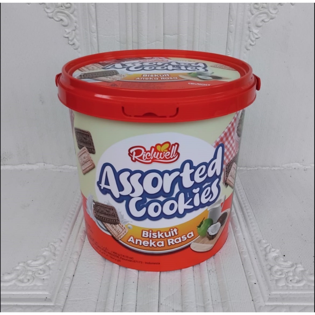 Richwell Assorted cookies biskuit kemasan kaleng plastik 400gr