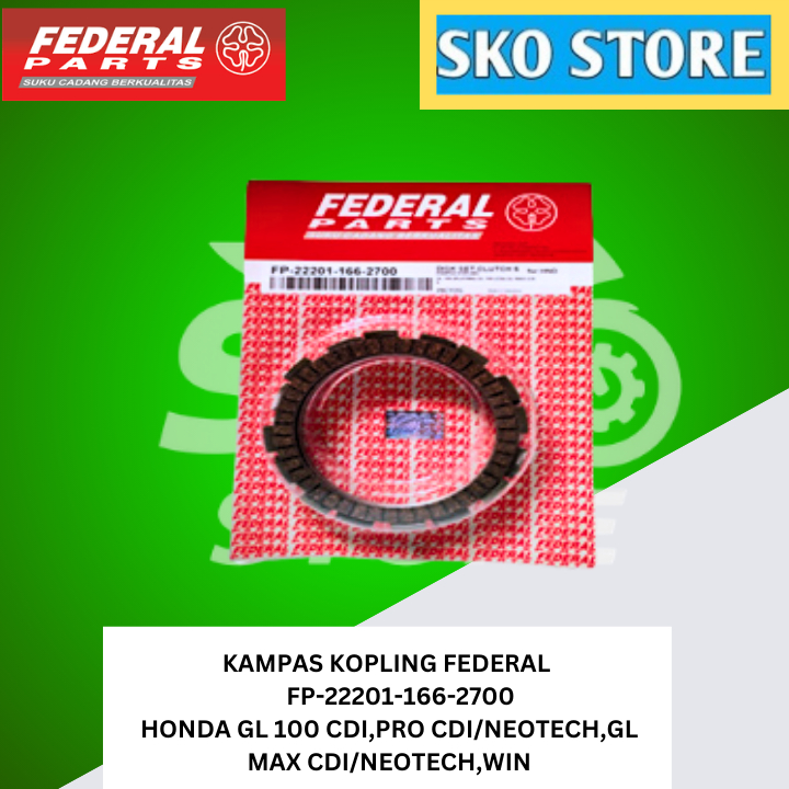 KAMPAS KOPLING (DISK SET, CLUTCH) FEDERAL FP-22201-166-2700 HONDA GL 100 CDI,PRO CDI/NEOTECH,GL MAX 