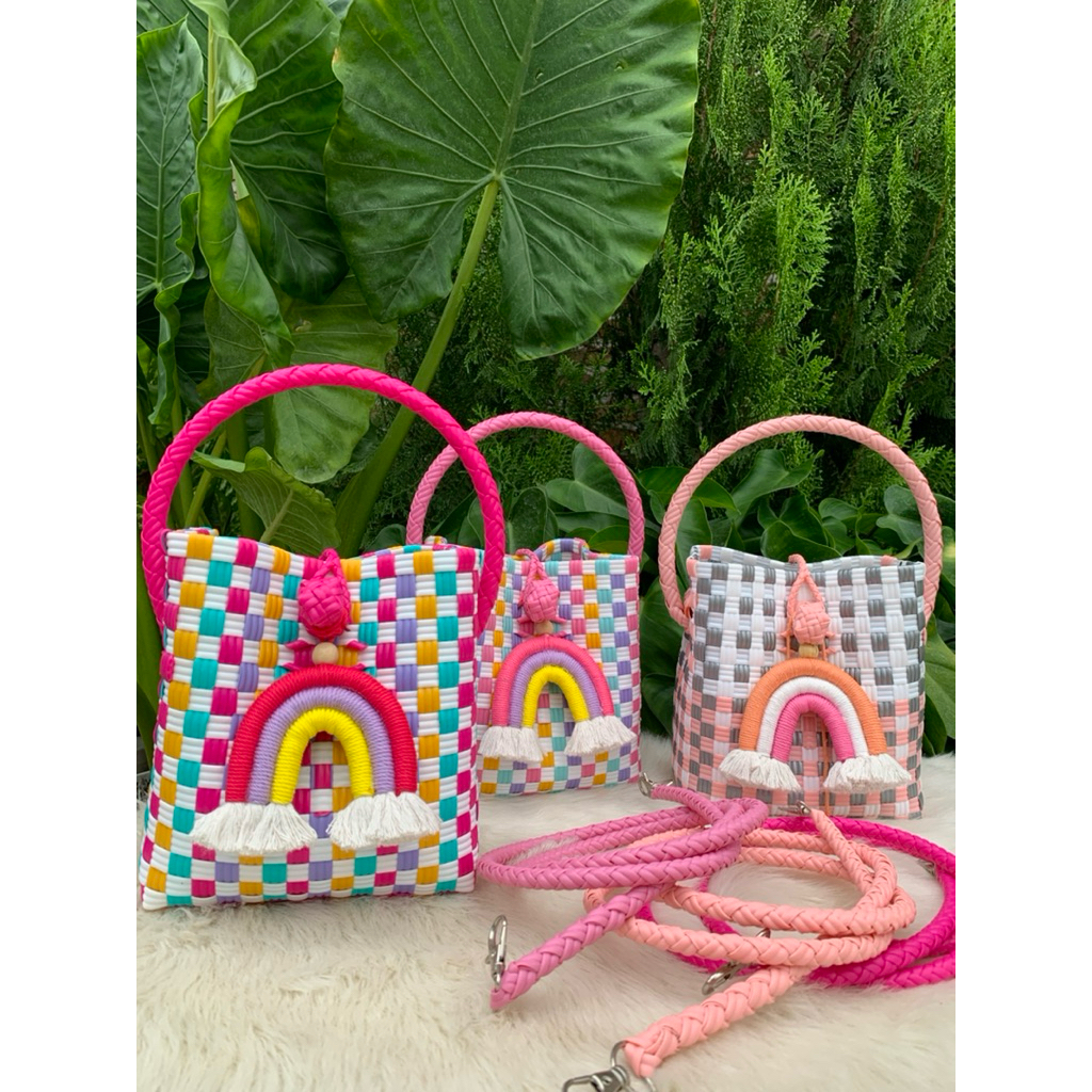 Mini Cube Slempang Tas Selempang Wanita Tas Anyaman Plastik Premium