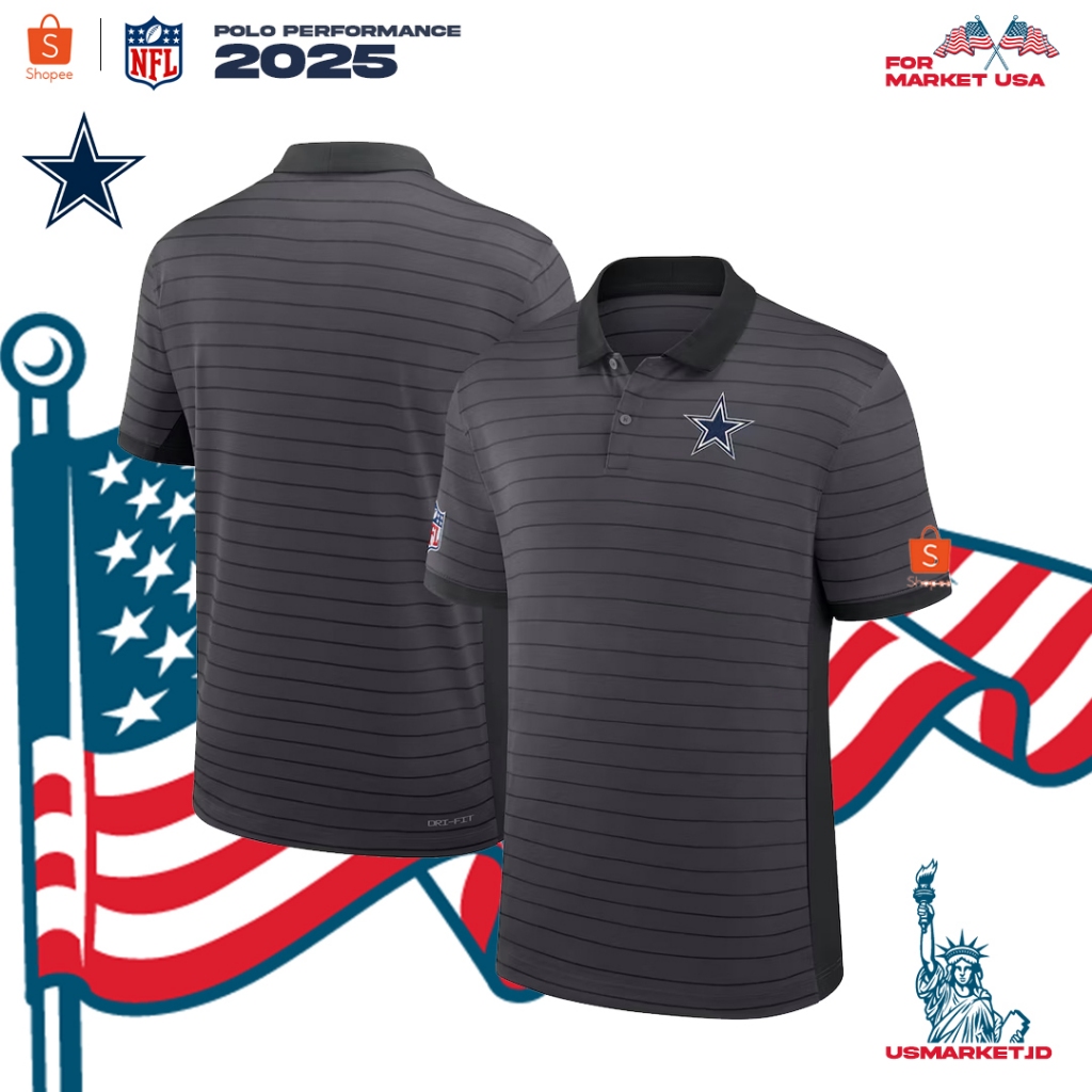 Kaos Polo Pria Men's Dallas Cowboys Nike Gray Sideline Victory Stripe Dri-FIT Polo