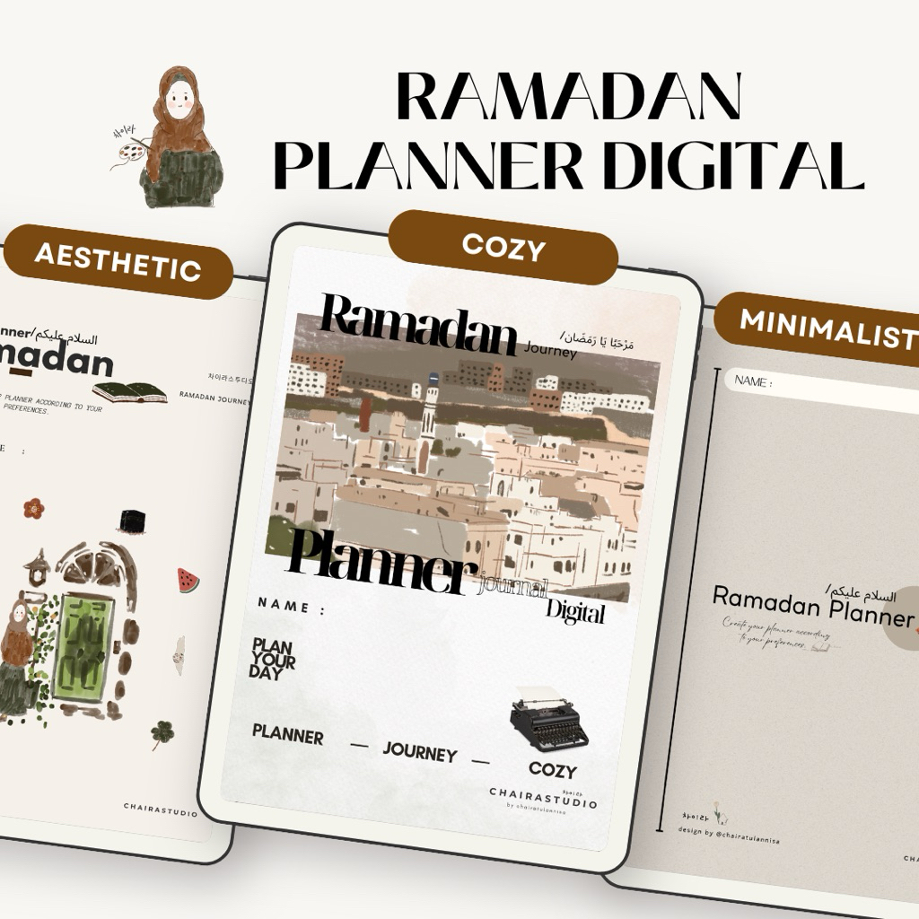 Ramadan Digital Planner PDF Aesthetuc Minimalis & Cozy | Undated | Hyperlink Interaktif | 30 Days Ra