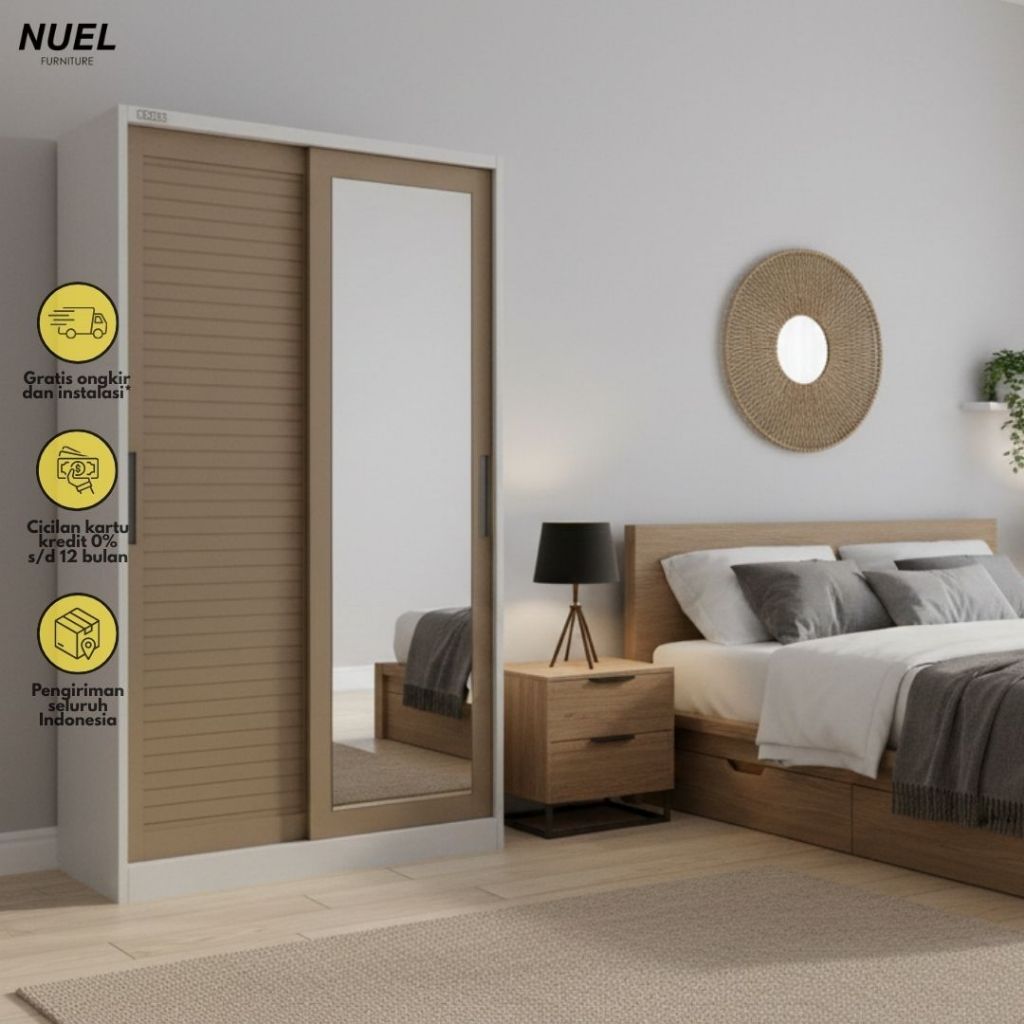 NUEL Lemari Baju Sliding 2 Pintu 90 / Wardrobe Besi Estetik