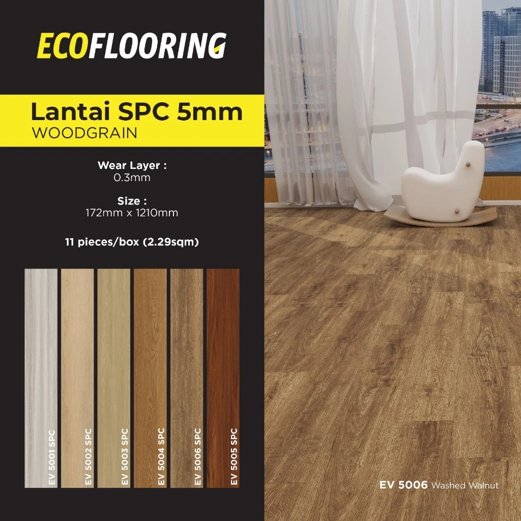 Lantai SPC Motif Kayu Tebal 5mm per Box - Vinyl Klik Siap Pasang