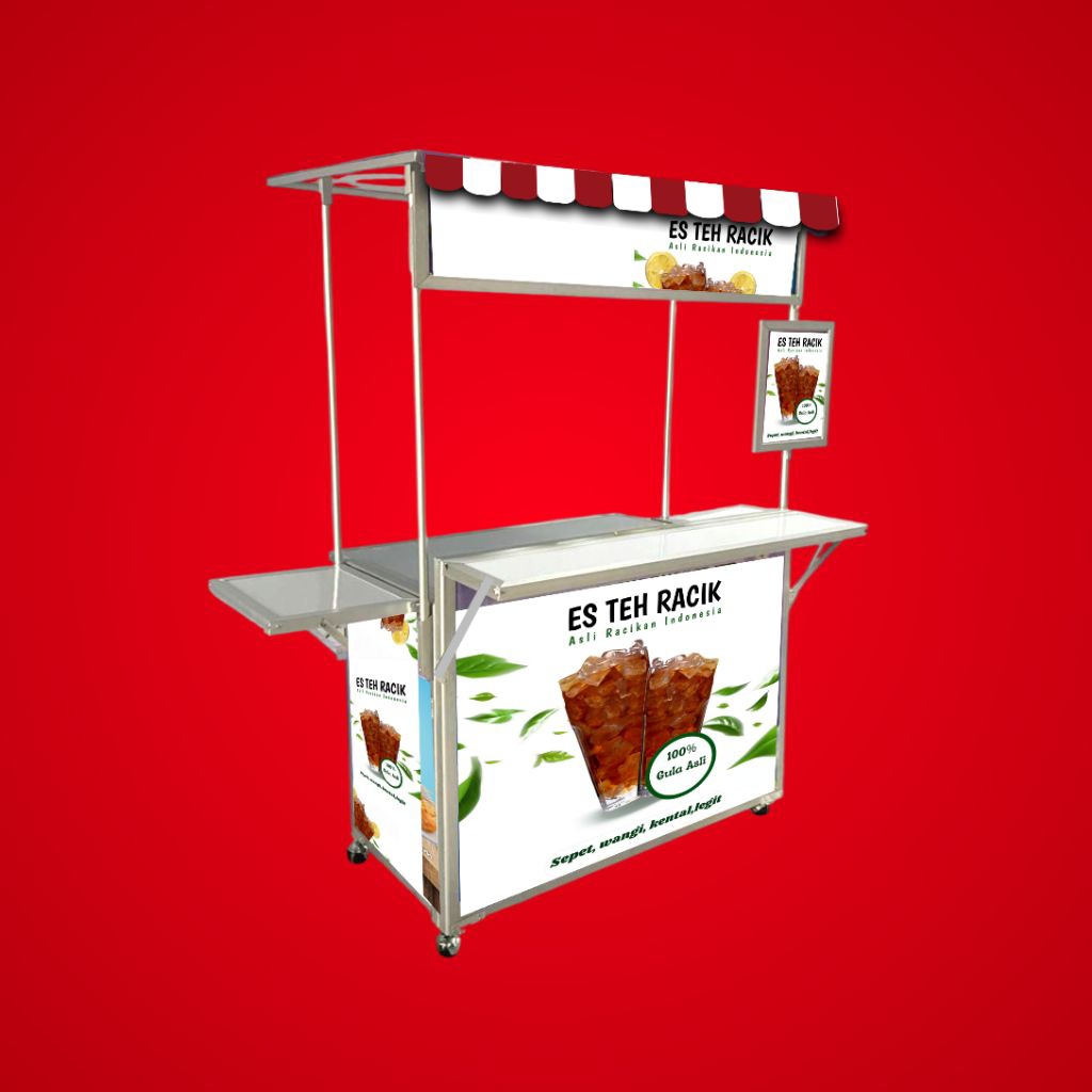Booth Portable Alumunium + Atap + Meja Depan + Meja Samping | Gerobak Jualan / Meja Lipat / Event De
