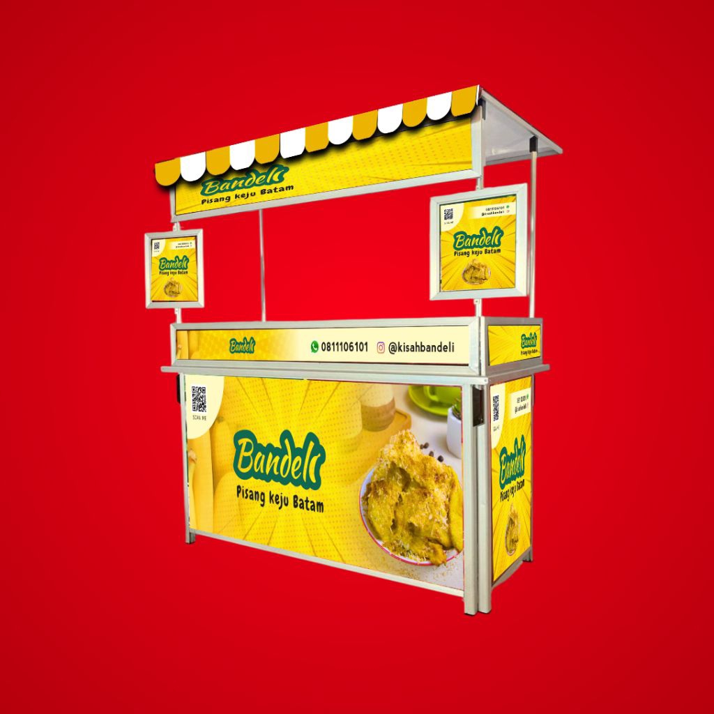 Booth Portable Alumunium + Atap + Menu + Full Skat | Gerobak Lipat / Meja Lipat / Event Desk / stand