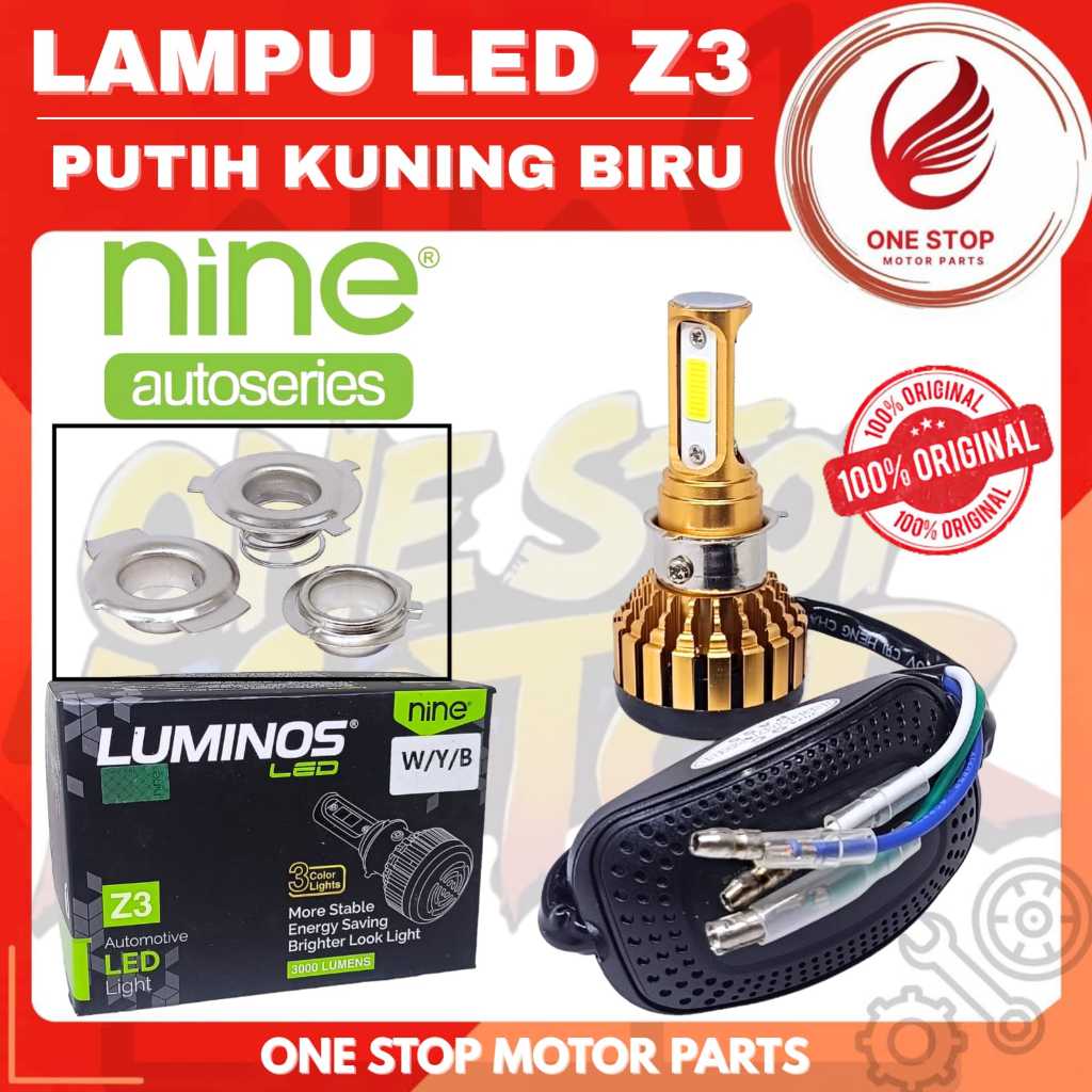 Lampu depan LED LuminosLed Z3 3 sisi tiga warna H6 H4 Original Ori Asli Nine