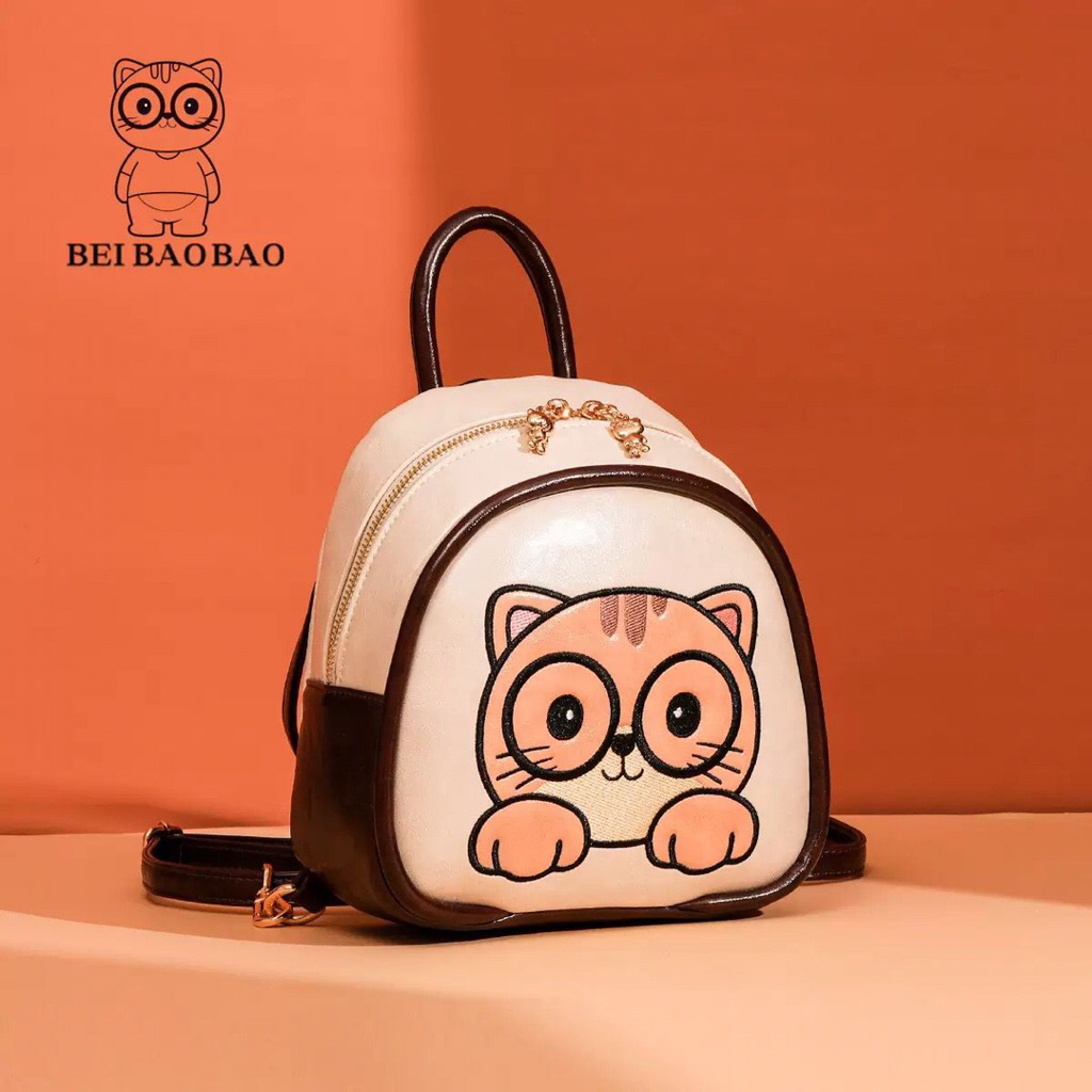 8828 NEW TAS RANSEL MINI / TAS BEIBAOBAO BORDIR MEONG / TAS BEIBAOBAO ORIGINAL