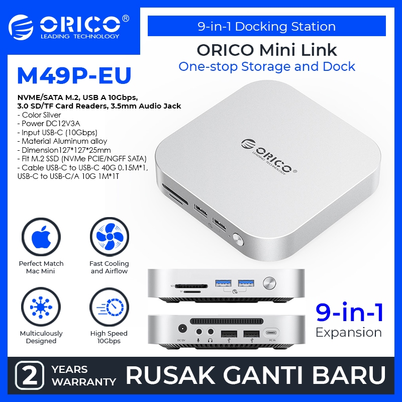 ORICO MiniLink 7/9-in-1 Dock with M.2 SSD Enclosure for Mac mini 2024 - M49P / M47P