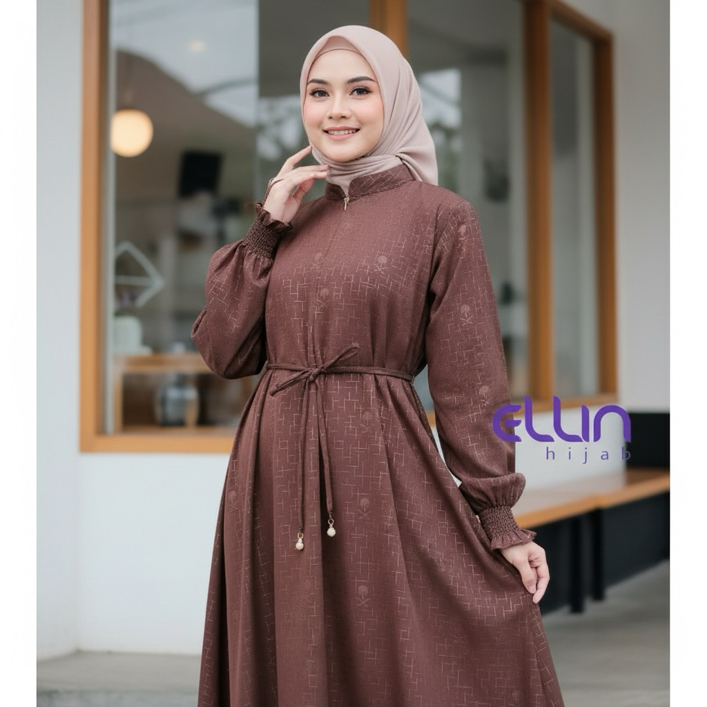 Ellin Hijab - Abaya Wanita Emboss Palm Busui Friendly