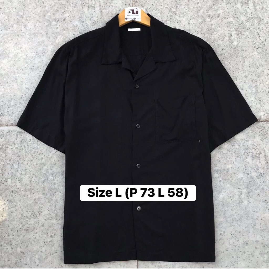 Kemeja Hitam Open Collar GU Uniqlo