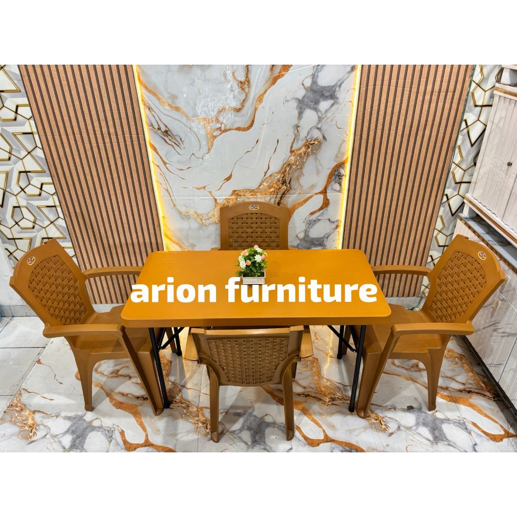 SET Meja Makan 4 Kursi PLASTIK PREMIUM / Meja Makan Kaki lipat Kokoh