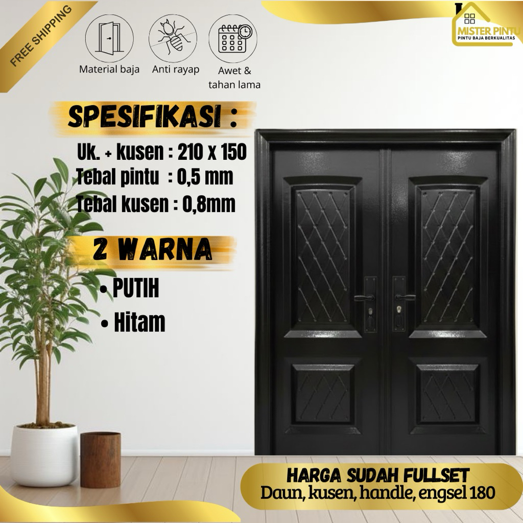 Pintu Baja Pintu utama Pintu Double Set Pintu Baja Set Pintu Plate Baja / Pintu + Kusen + Handle Ant