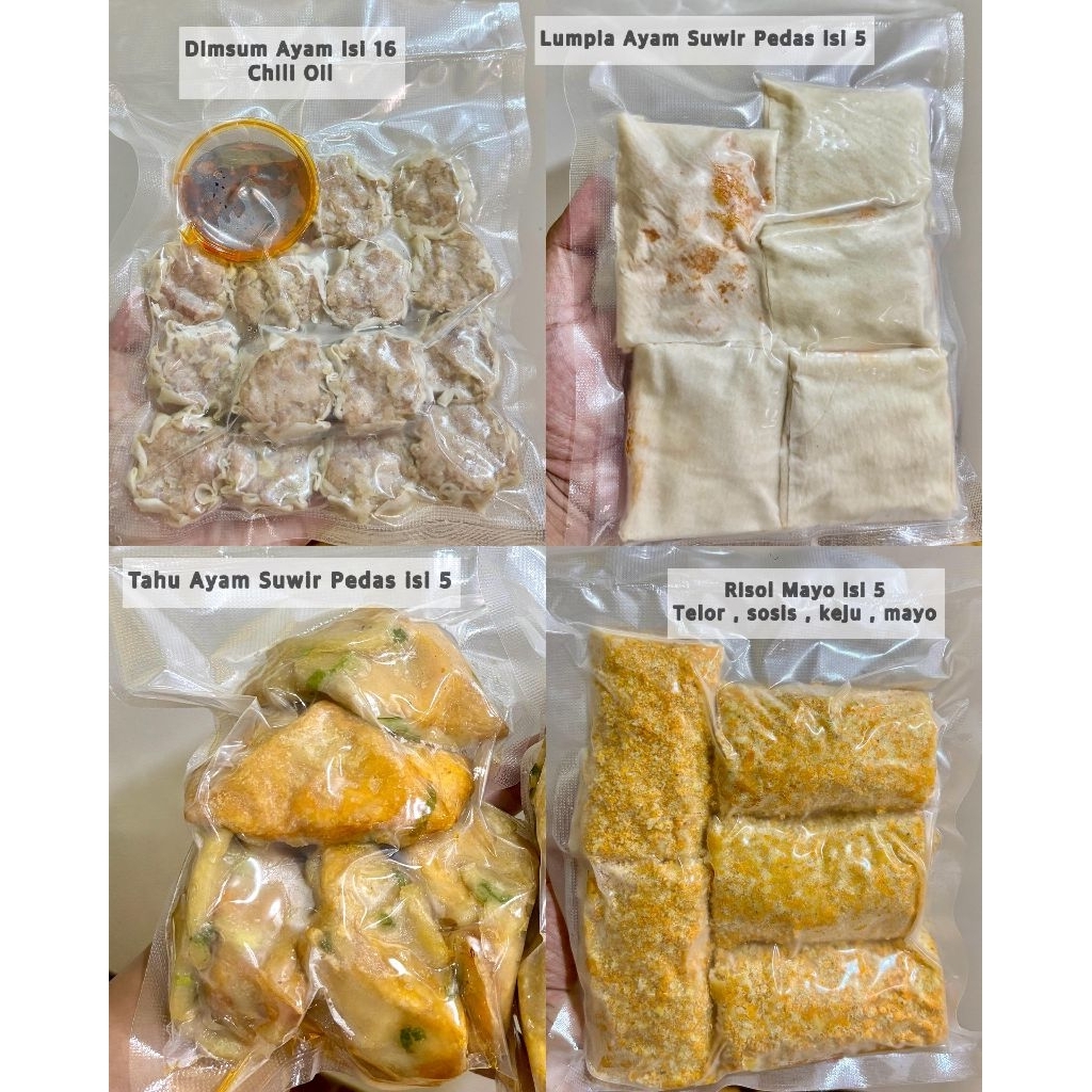 Dimsum Ayam FROZEN , Lumpia Ayam Suwir Pedas FROZEN , Tahu Ayam Suwir Pedas FROZEN , Risol Mayo FROZ