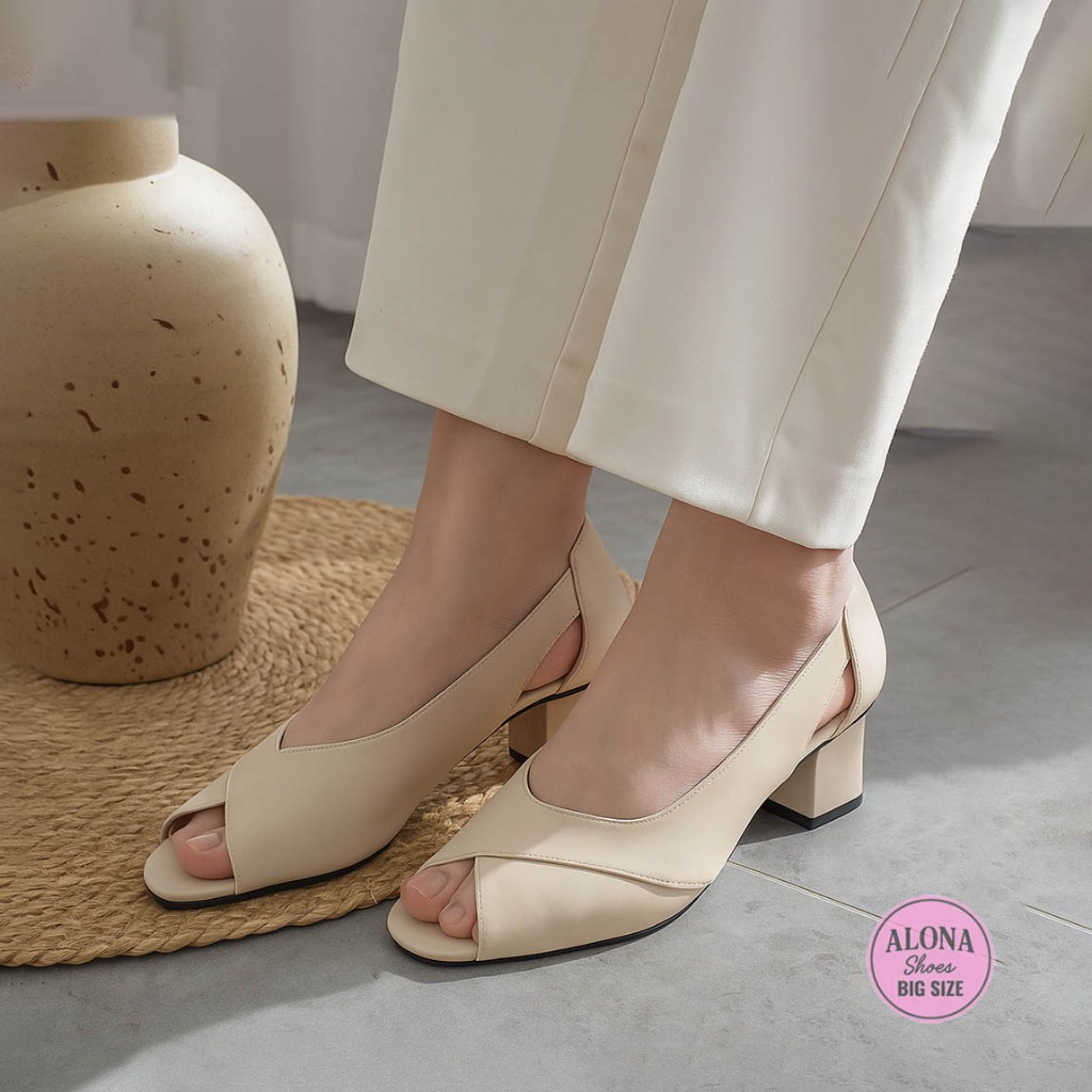 Alona Shoes - Sepatu Big Size Wanita | Heels Formal Pantofel Jumbo Ukuran 41 42 43 44 45 | AL-115 He