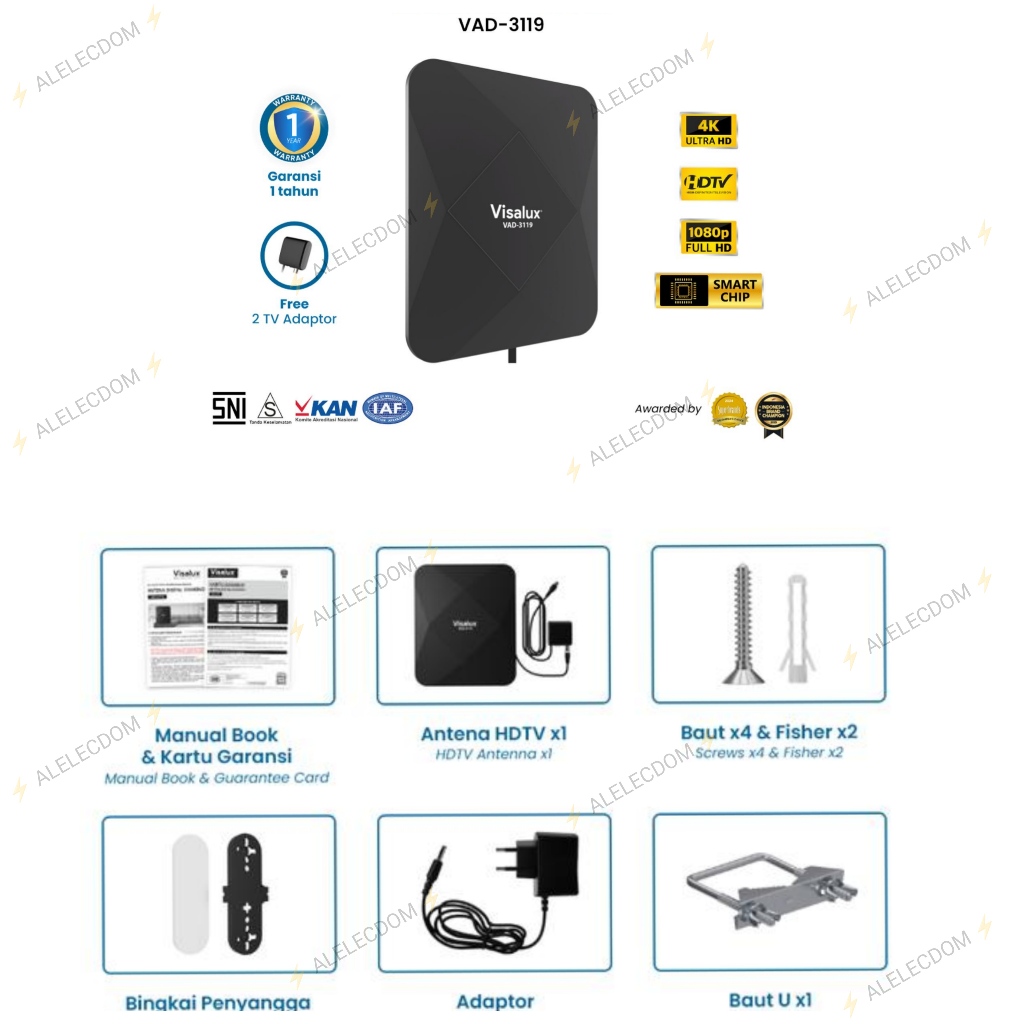 VISALUX Antena Digital Indoor Outdoor VAD3119 4K Ultra HD Smart Chip 10 Meter