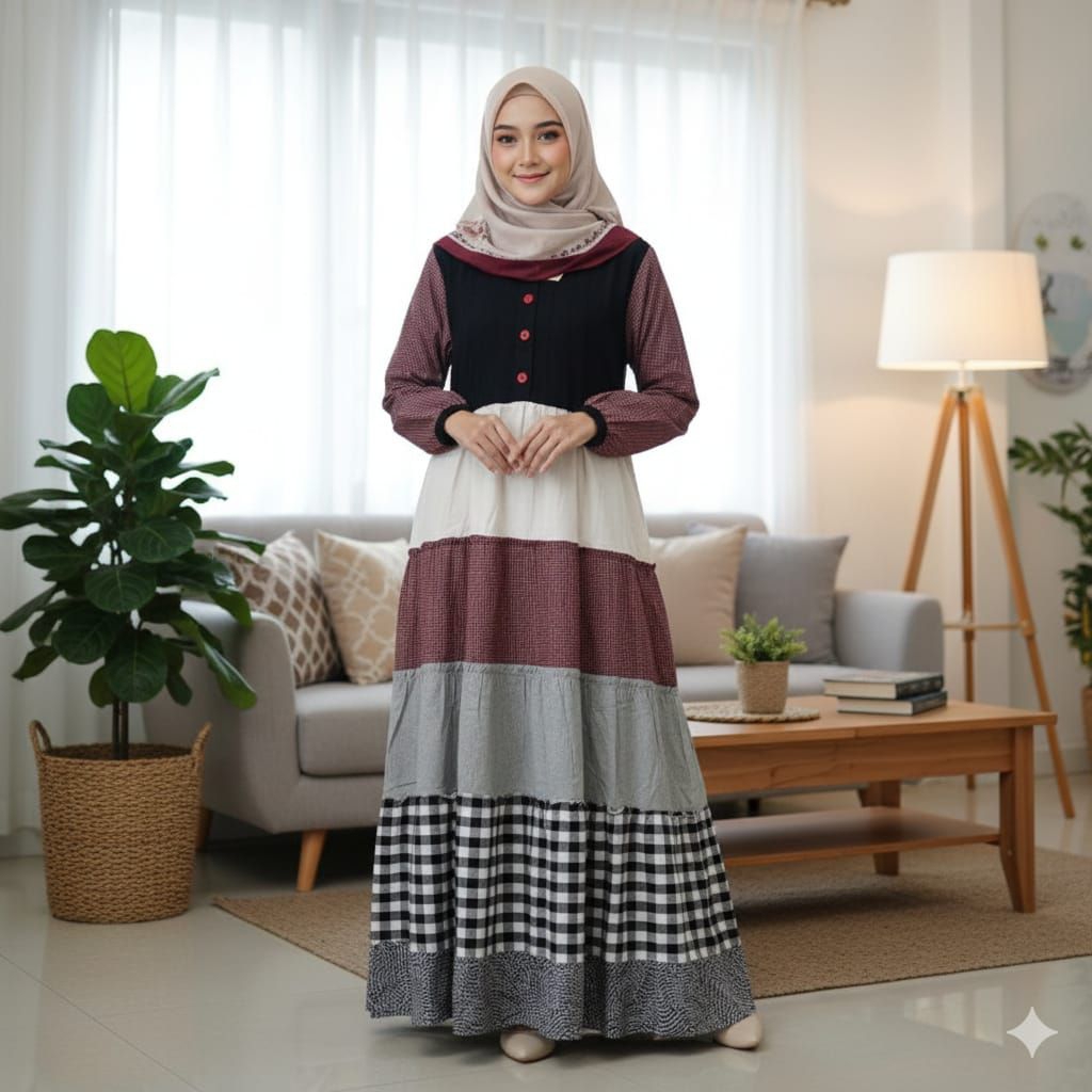 Gamis Katun kombinasi Syaina by S-mut kode 8825