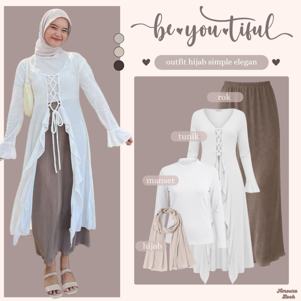 One Set Outfit Lebaran & Bukber Remaja Kekinian 4 in 1 ( Outer Tunik + Manset + Rok Span Plisket + P