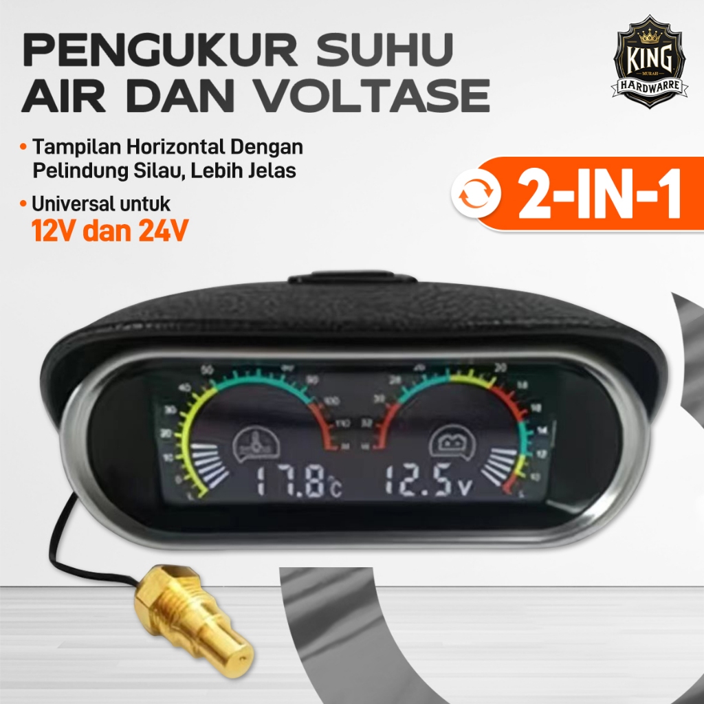 KING Voltmeter Universal 2 in 1 9V/36V LCD Motor Mobil Digital Horizontal Gauge Water Temperature