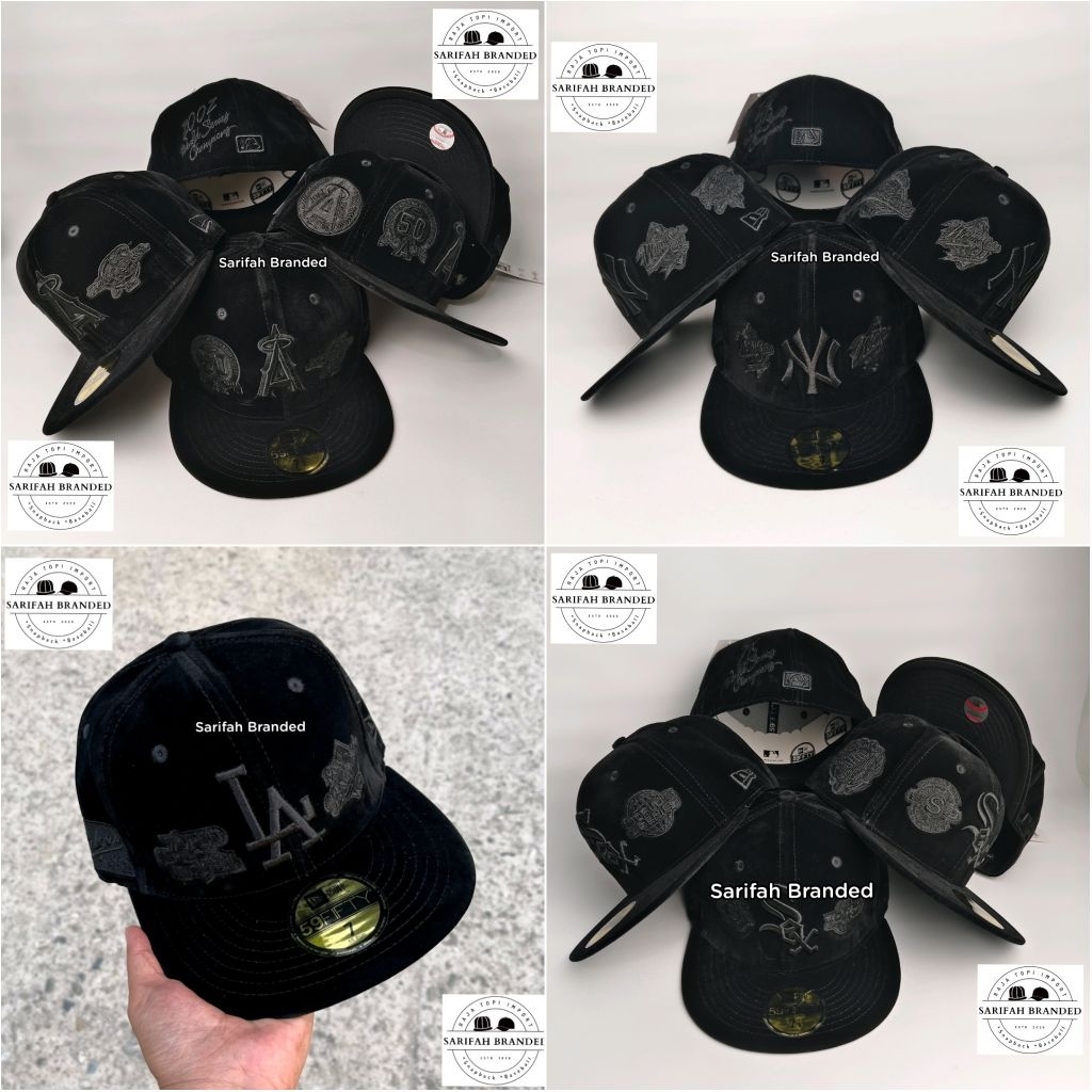 Koleksi Topi Fitted 3 Logo Fullblack Bahan Beludru Full Bordir AA+ Impor - Topi Build Up Pria