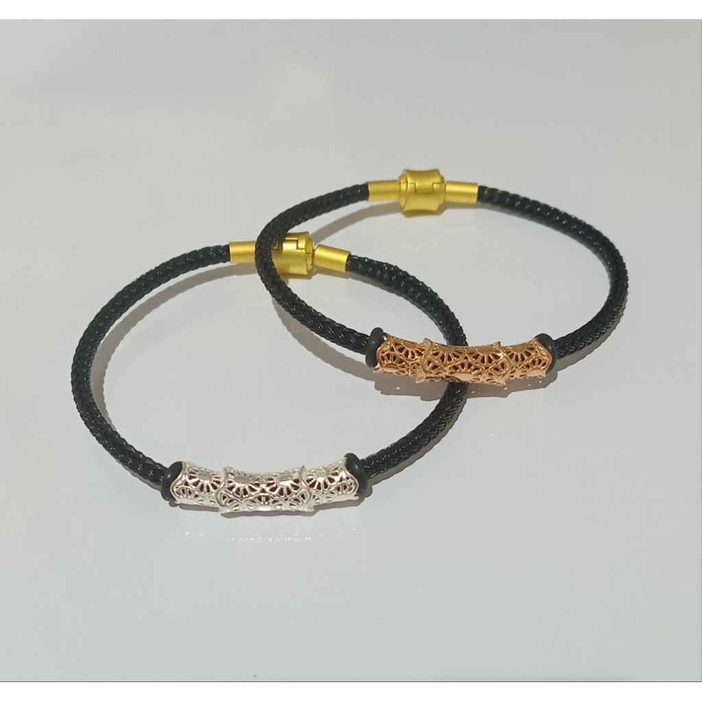 Gelang Tangan Tali Pandora Anti Air Tabung Ukir Batik (Perak 925)