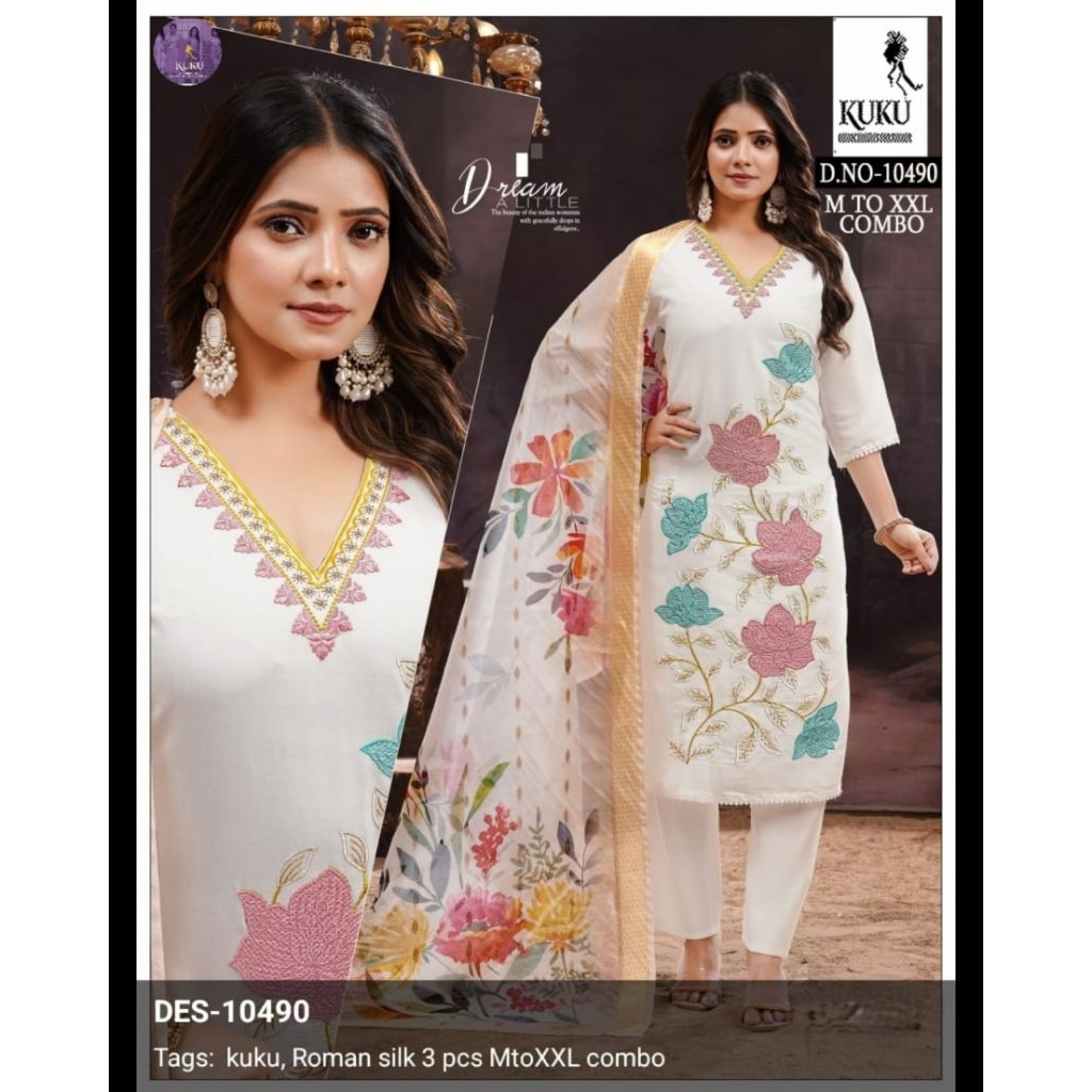 ORI INDIA - Set Kurti India Wanita Bordir Premium 3in1 (Kurti+Celana+Selendang)- Lyanz Fashion (LF) 