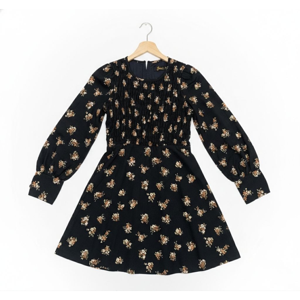 [NAYORAE] Baju Atasan Tunik Motif Hitam Bunga