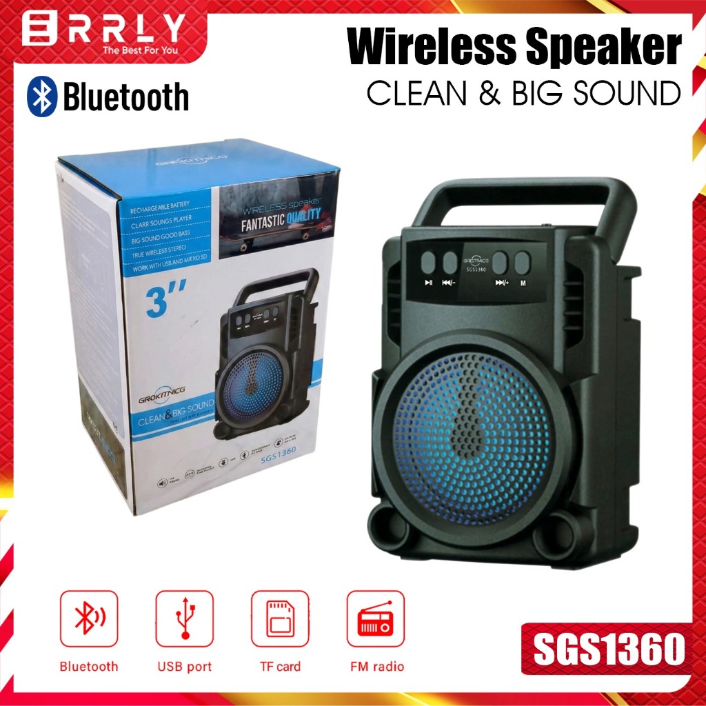 Speaker Bluetooth SGS1360 3inch Wireless Portabel Lampu LED Audio Musik Box Super Bass Support USB/M