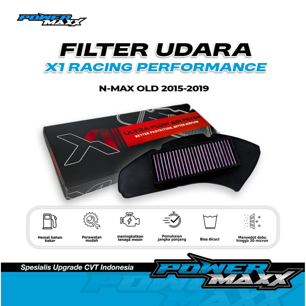 Filter Udara HYBRID Yamaha Nmax OLD - NMAX 2015-2019  - NMAX 2018 - BISA DICUCI - X1 RACING