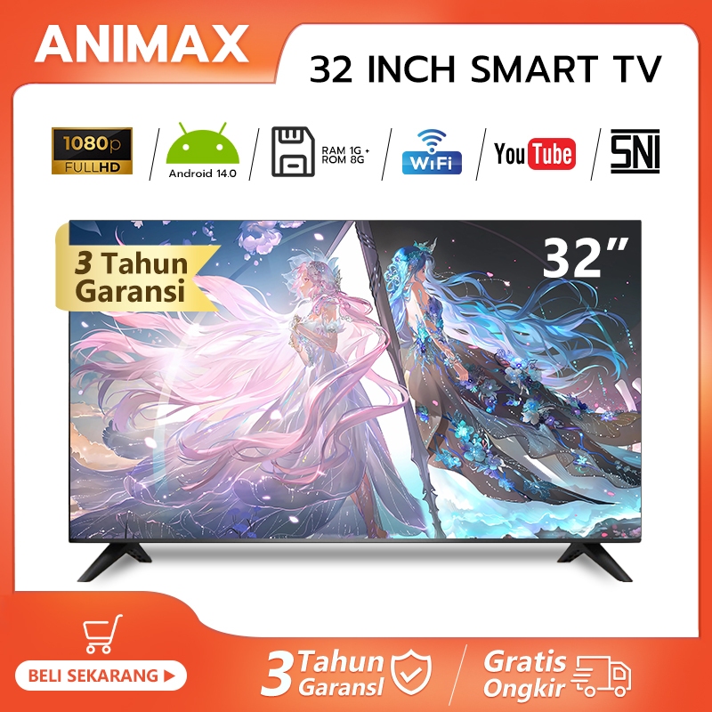 Animax Smart TV LED 32/40/43 Inch Android TV 32 inch Digital TV LED Televisi LED Android 14.0 Youtub