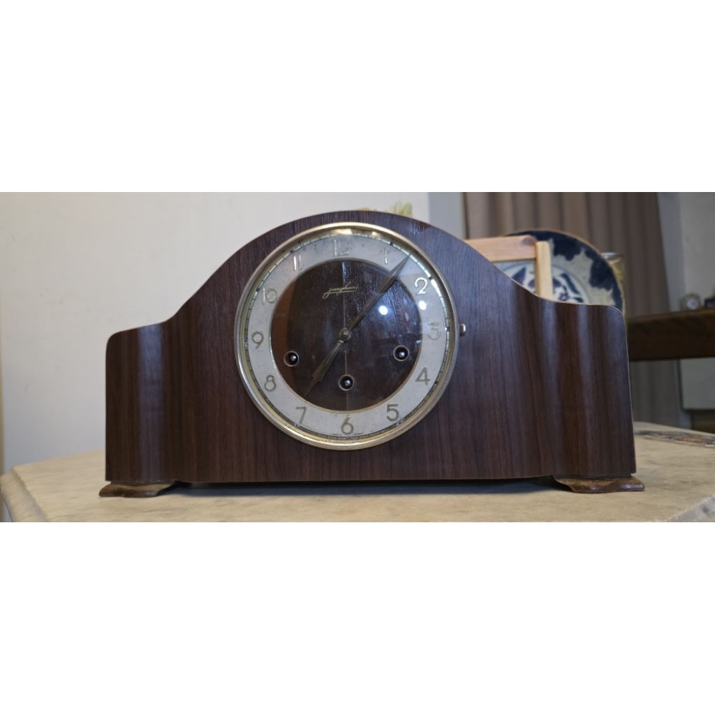 Jam Meja Antik Junghans 3 lubang Bunyi Perempatan Westminster buatan Jerman