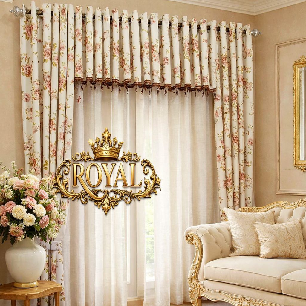 Gorden Blackout Import Motif Bunga Sakura | Tirai Jendela Ruang Tamu Elegan & Tebal