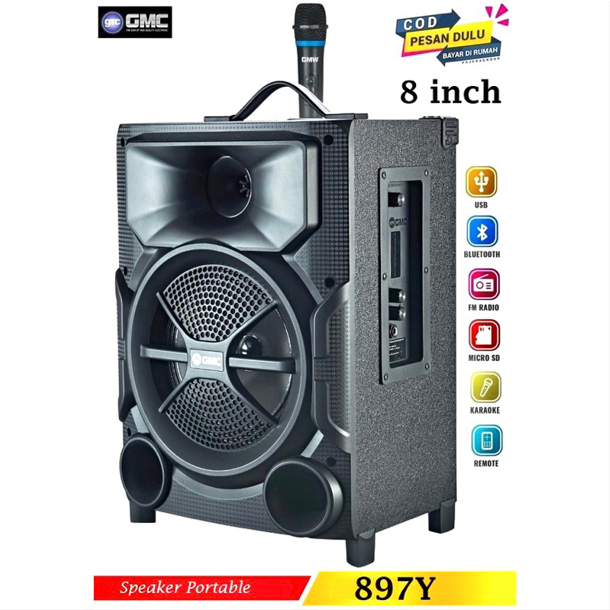 SPEAKER PORTABLE BLUETOOTH GMC 897Y 8in Body Besar Bonus 1 Mic Wireless