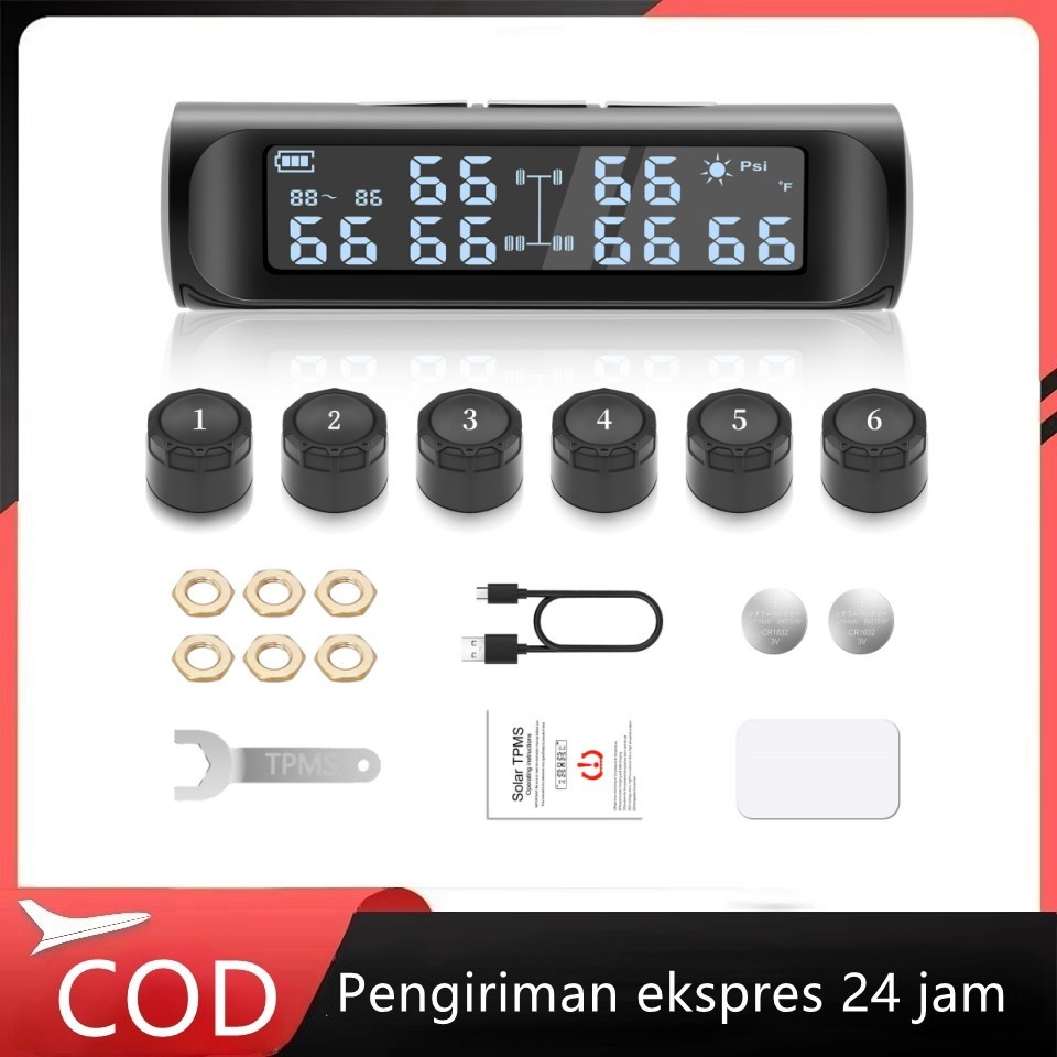 (dengan 6 Sensor Eksternal)Sistem Pemantauan Tekanan Ban TPMS Nirkabel untuk Mobil, Truk, RV, Alarm 