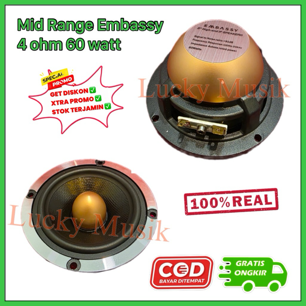 Speaker Midrange 3 Inch Embassy Premium Gold Mid Range Speaker Mobil mid range embassy 4 ohm 60 watt