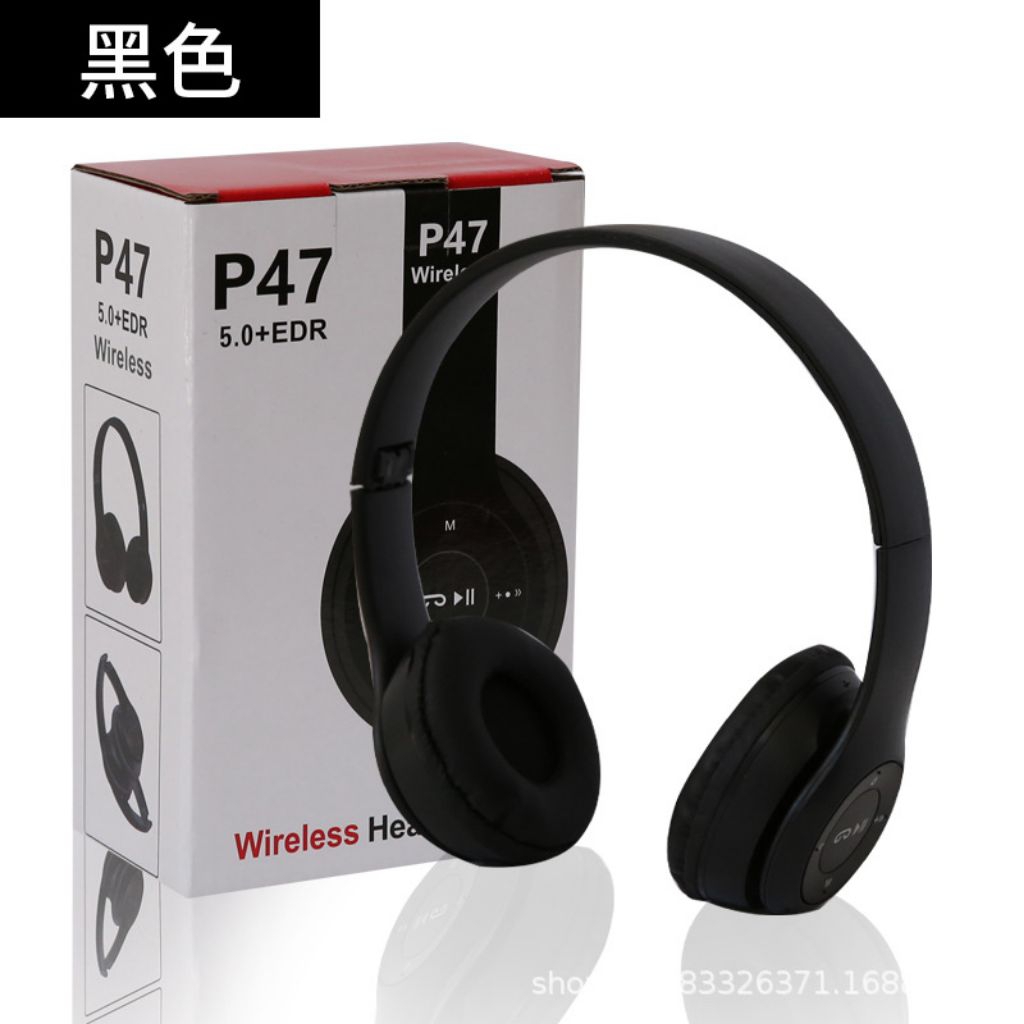 Kimiso P47 Headphone Bluetooth 5.0+EDR Wireless dengan Mic CardFM Stereo Radio MP3 Player untuk Kual